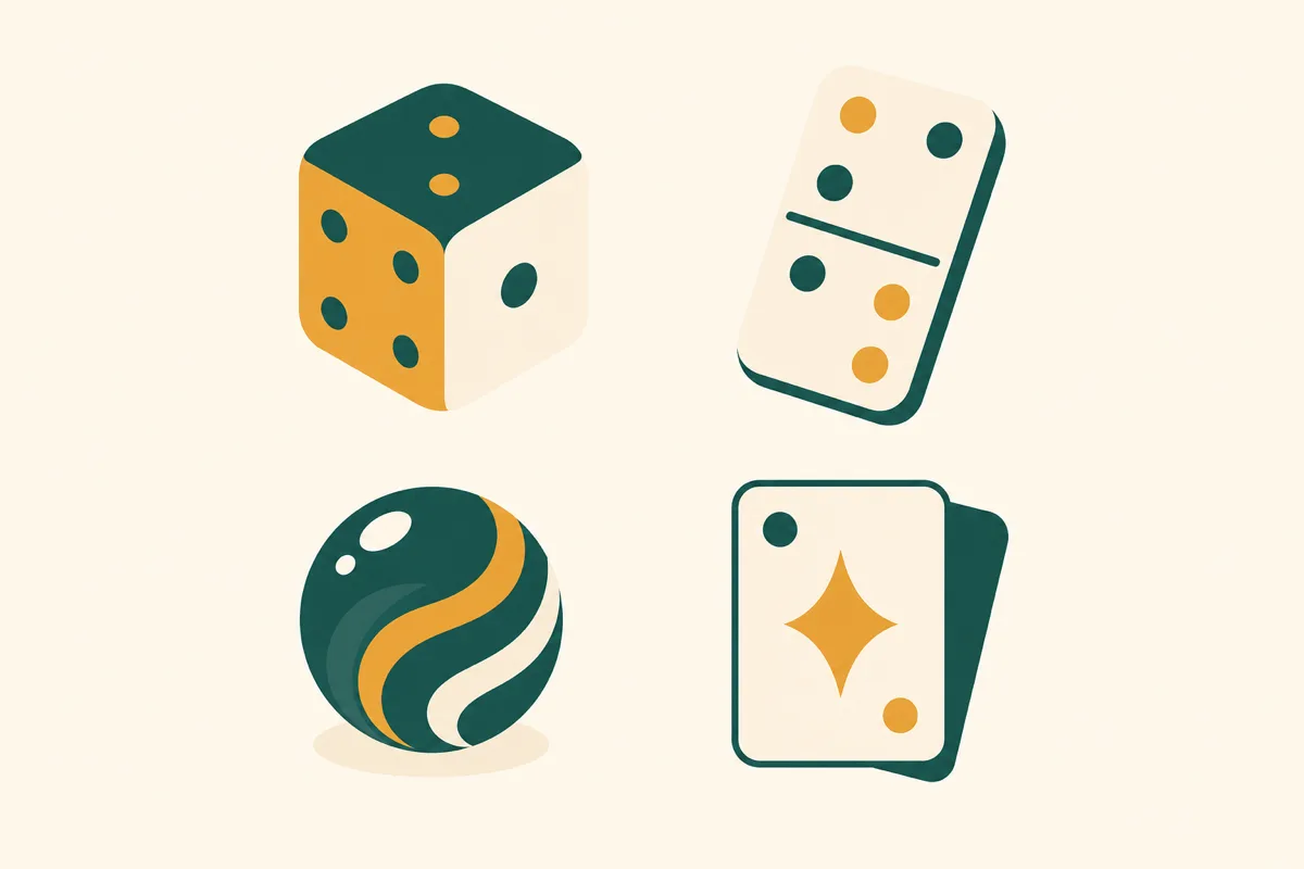 Icons representing different types of family board and card games