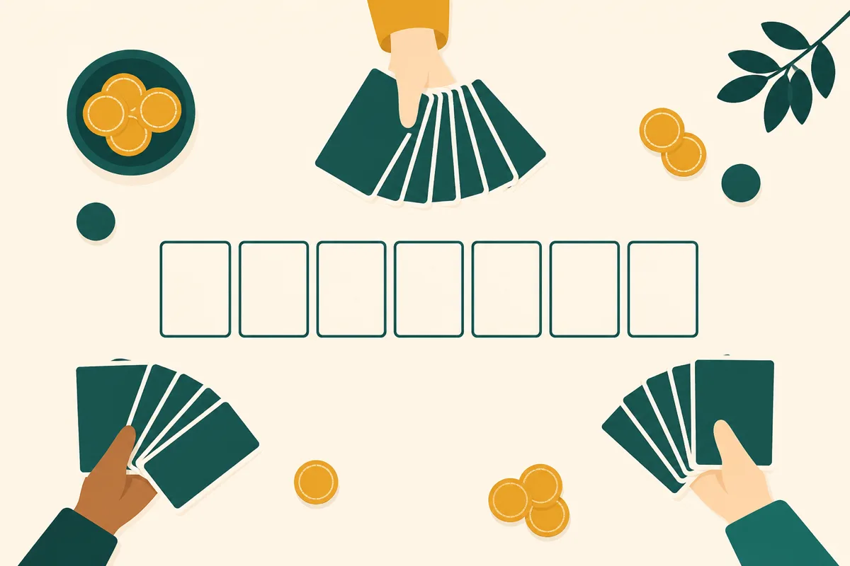 The dummy hand laid face-up during a game of Bridge
