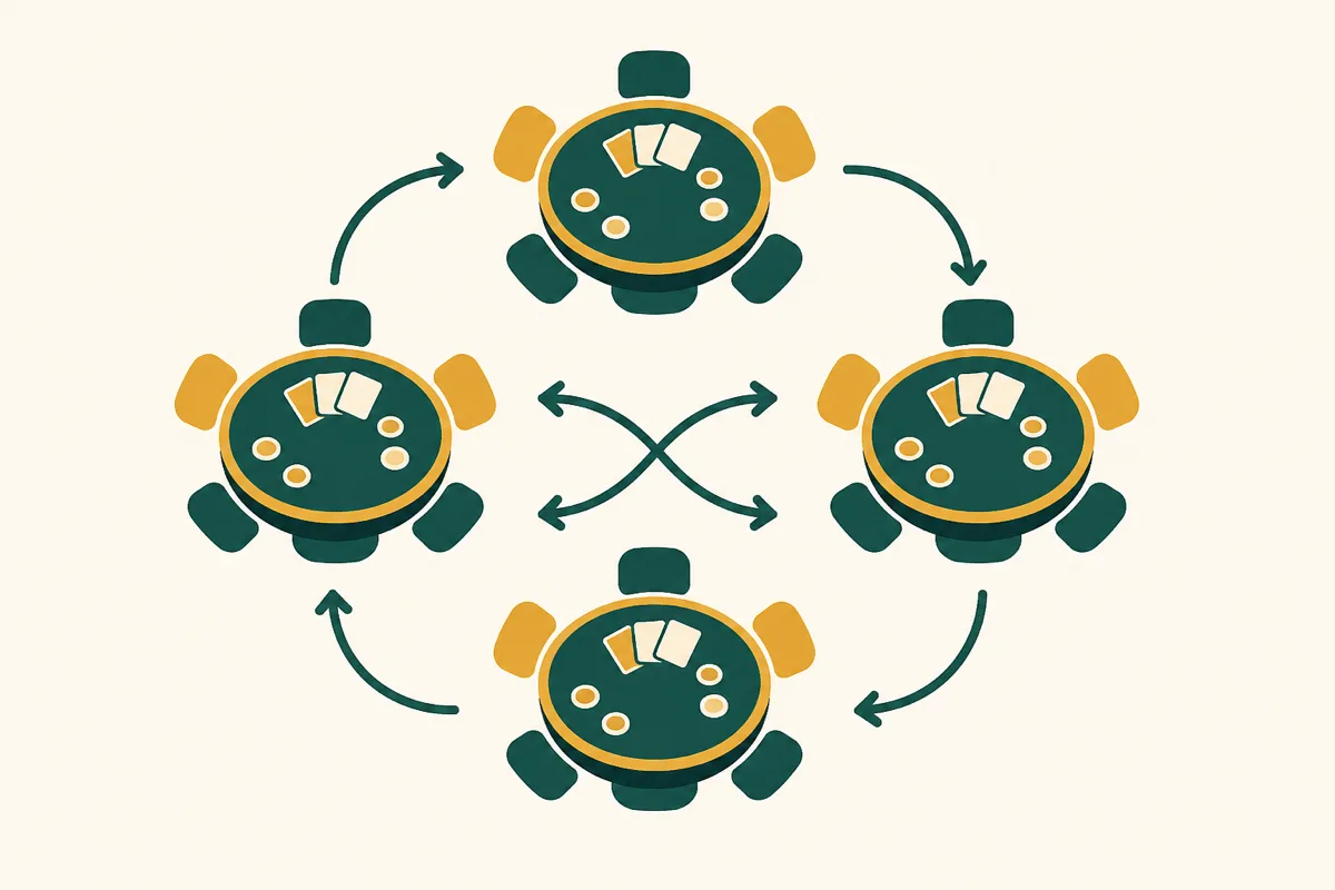 Diagram showing players rotating between tables in a Bunco party