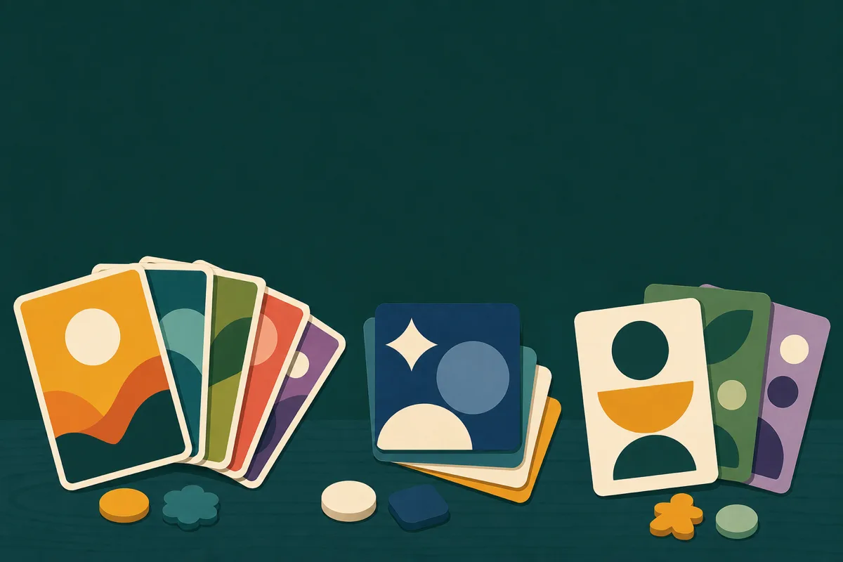 Branded card games — Uno, Skip-Bo, Phase 10 and Sequence components grouped on the table