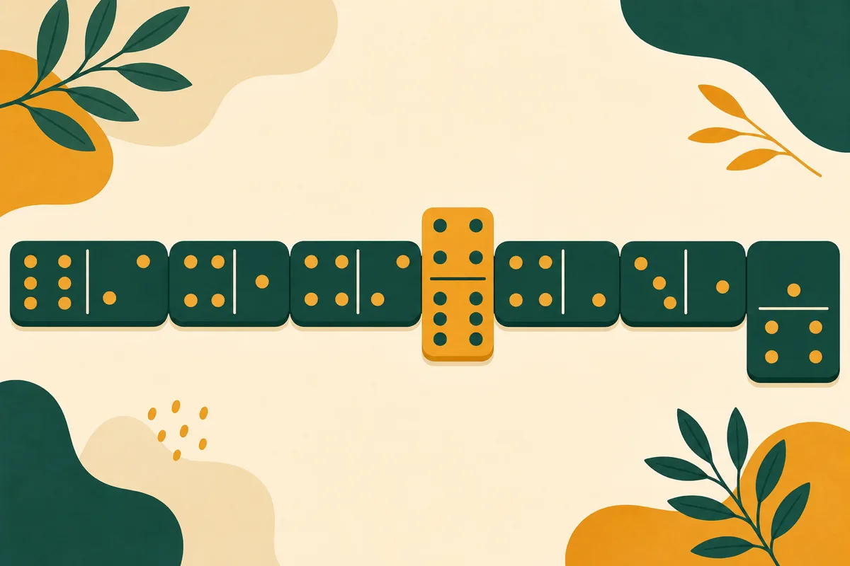 A line of domino tiles matched end to end during a game