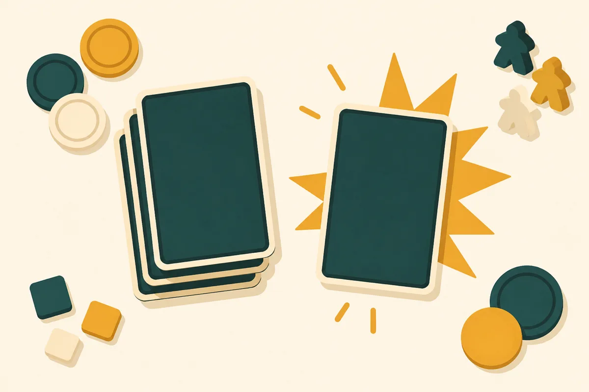 A deck of cards with one card set apart, representing the hidden danger card mechanic