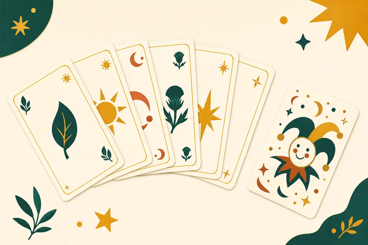 The five suits used in a Five Crowns deck, including the star suit