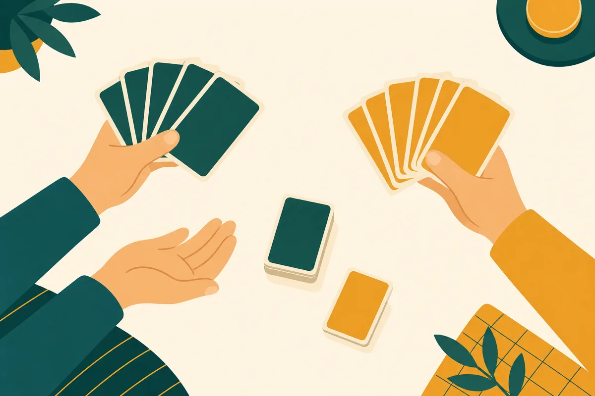Two players asking for cards during a game of Go Fish