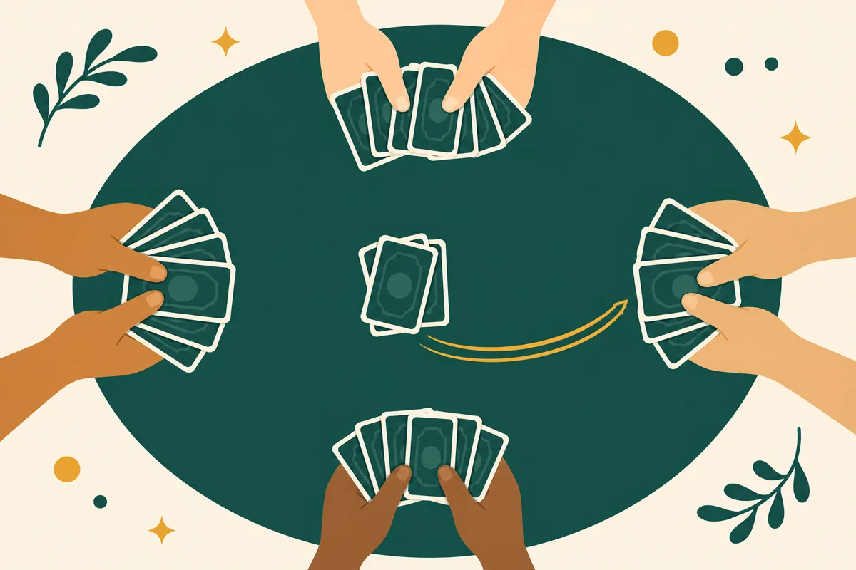 Four players passing cards at the start of a Hearts hand