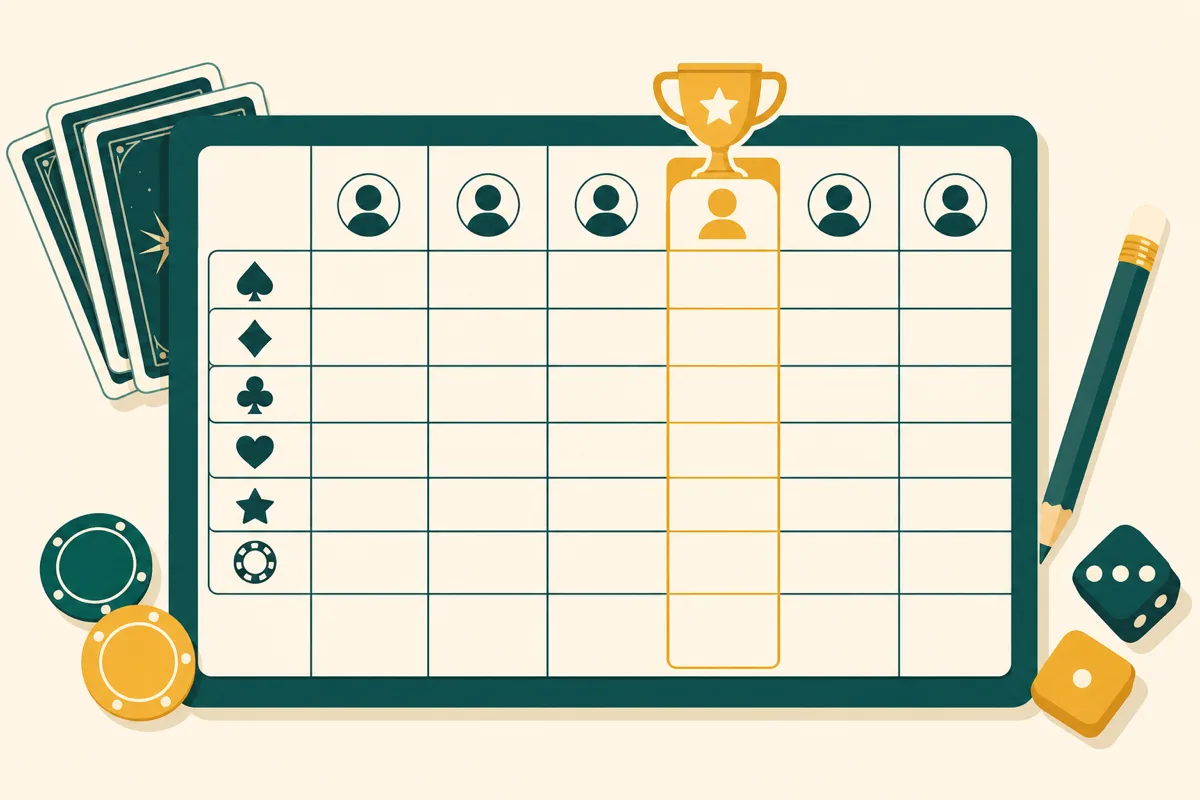 Illustration of a Phase 10 score tracking sheet