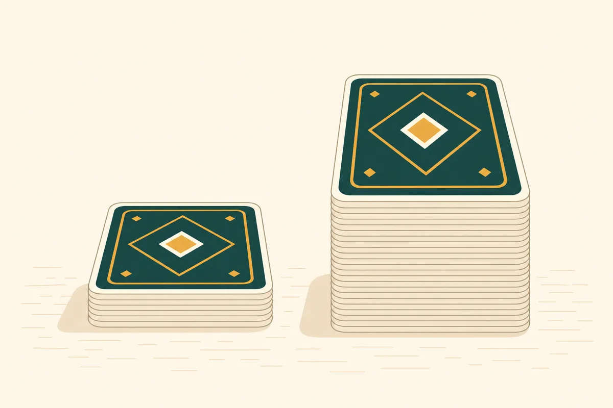 Icon comparison of a single Pinochle deck and a double Pinochle deck