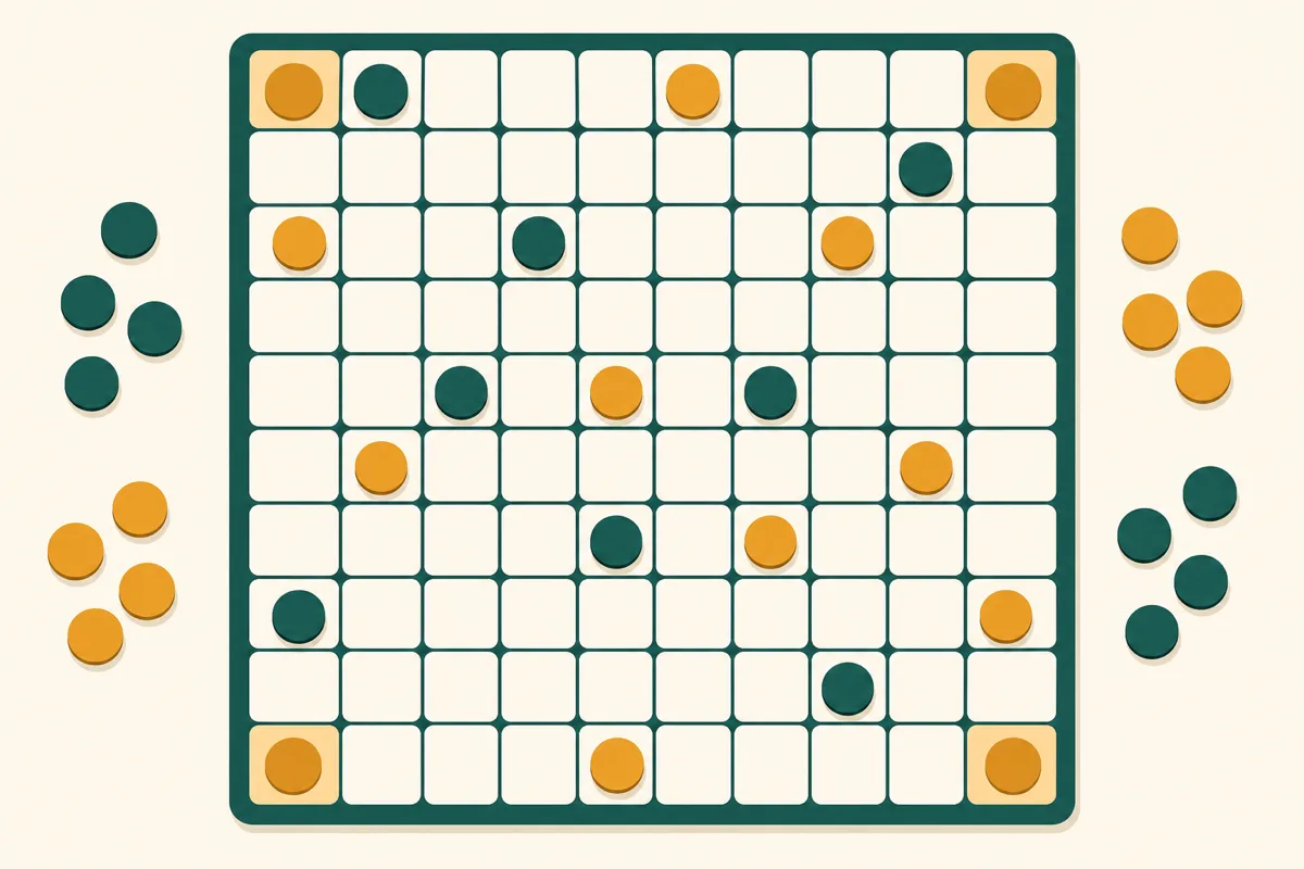 A Sequence board with colored chips placed across the grid