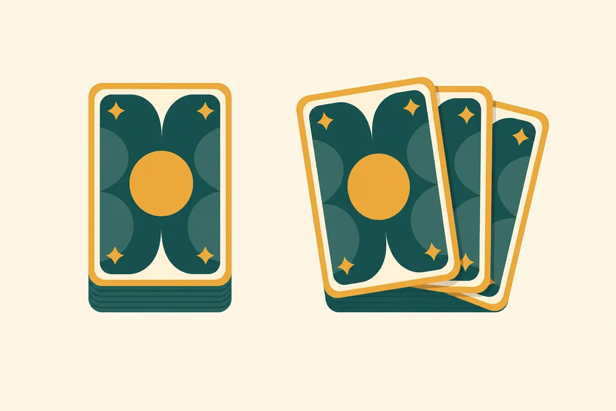 Icons comparing draw-one and draw-three solitaire stock piles