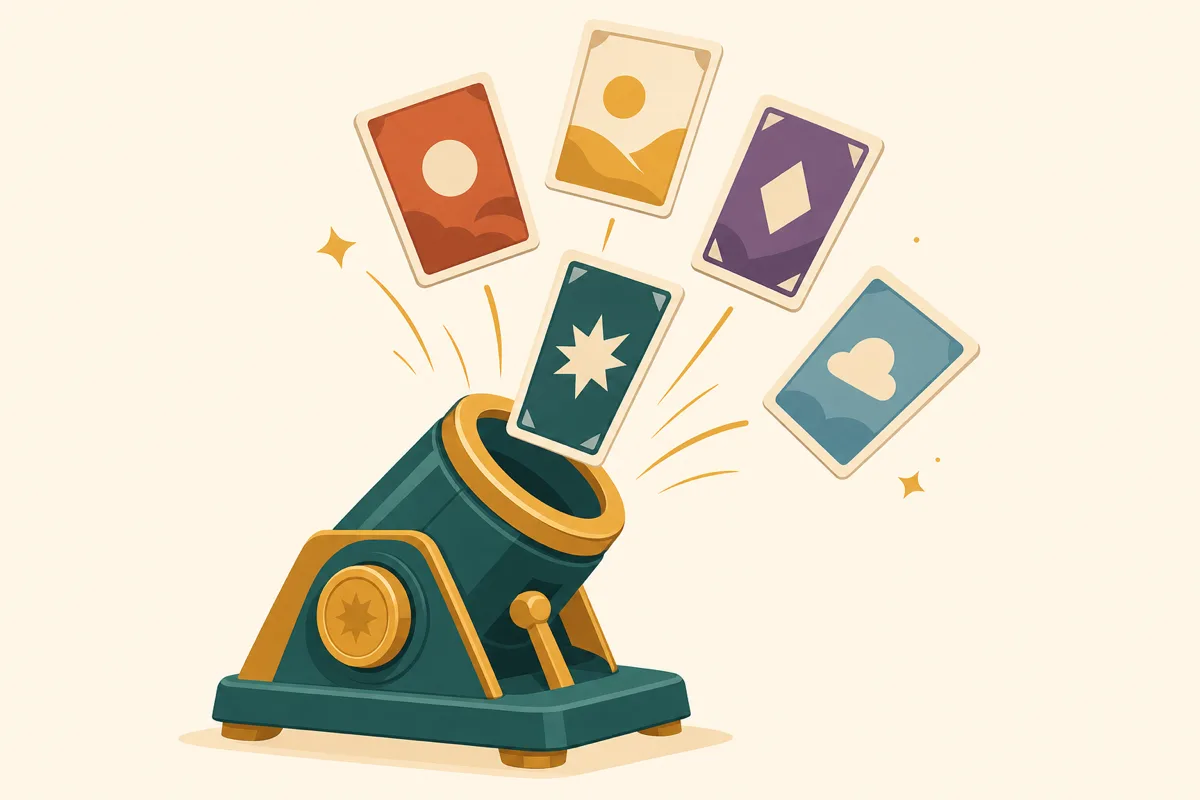 Illustration of the Uno Attack card launcher shooting out cards