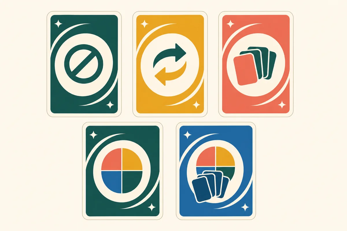 Icons representing Uno's five special card types