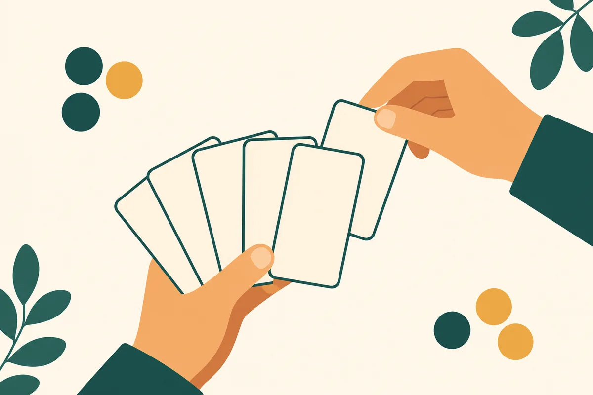 A player drawing a card from a neighbor's hand during Old Maid