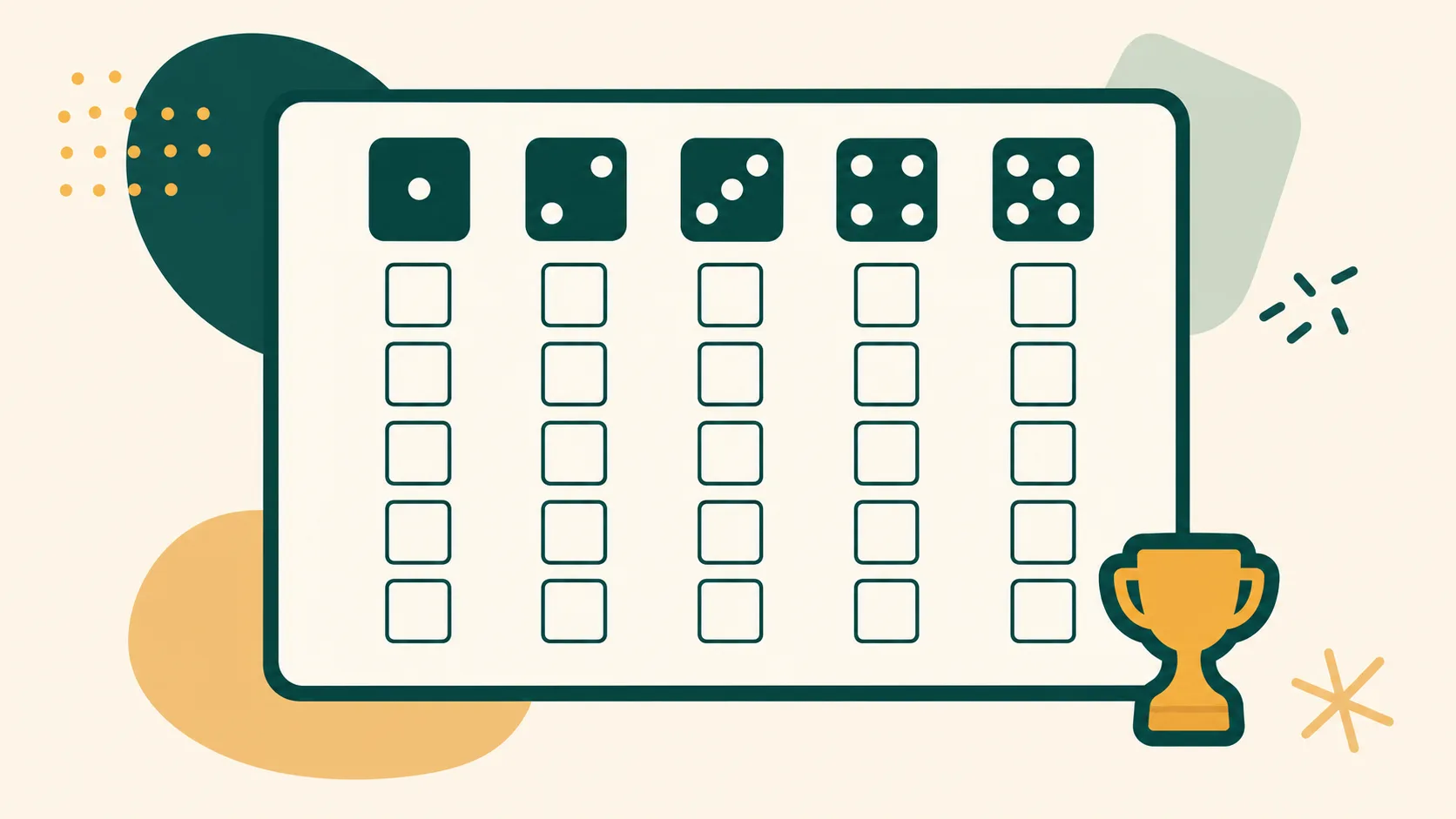 Illustration of a Yahtzee scorecard being filled in